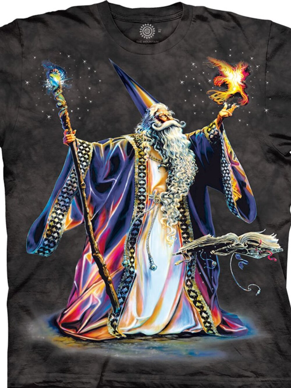 The Mountain Wizard Magic Sorcerer Staff Spell Book Mystical Black T-Shirt S-3X